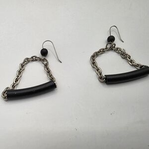 Trapese Black and Silver Chain Earrings Handmade New York City